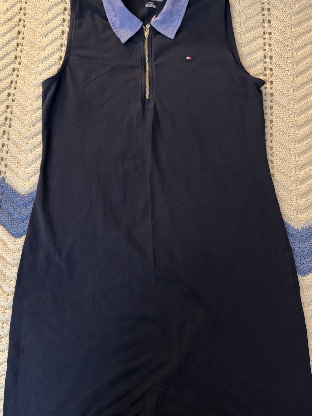 Tommy Hilfiger Sleeveless Half-Zip Mini Dress in Navy Blue